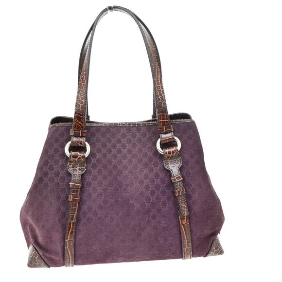CELINE Logo Macadam Shoulder Tote Bag Suede Embossed Leather Purple SHW 34KB278 - Picture 3 of 15